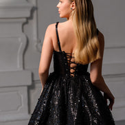 ANETTA чорна коротка блискуча сукня з бісером та перлами