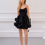 AUDRIE Чорна міні-сукняз 3D квітами та шовковим корсетом