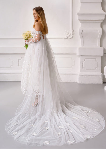 CELINE тюлева накидка з 3D квітами та знімними рукавичками