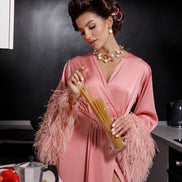 DOMENICA шовковий будуарний халат зі знімними манжетами зі страусиного пір'я