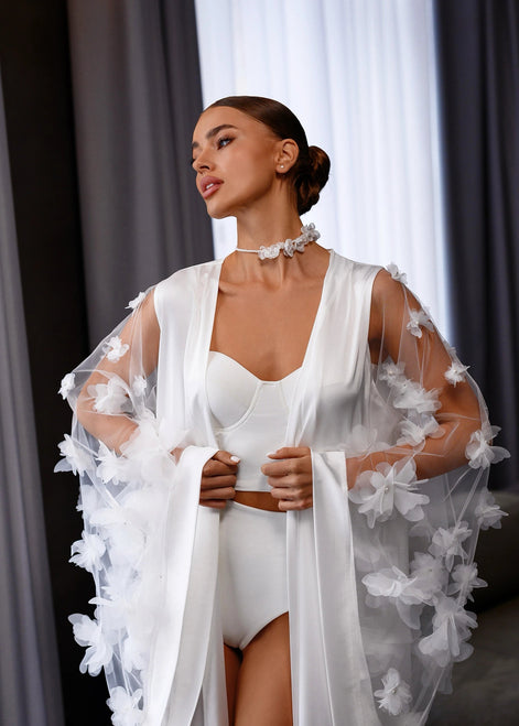 LORA прозорий весільний халат з квітковими рукавами