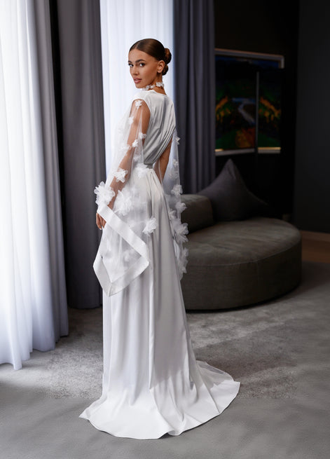 LORA прозорий весільний халат з квітковими рукавами