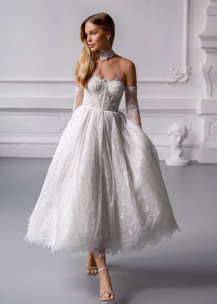 MARTINA MIDI з французького мережива шантильї з корсетом та чокером