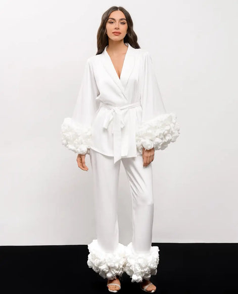 MEGANE WHITE комплект піжами з об'ємними квітами 