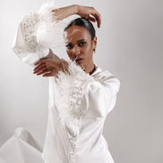 RACHEL шовковий піжамний комплект перлами та пір'ям