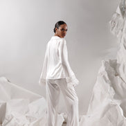 RACHEL шовковий піжамний комплект перлами та пір'ям