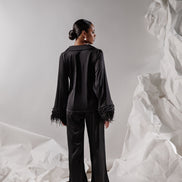 RACHEL xорний шовковий піжамний комплект з пір'ям