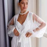 SANDY шовковий халат для нареченої з прозорими рукавами