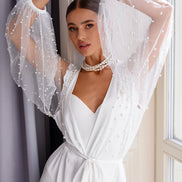 SANDY шовковий халат для нареченої з прозорими рукавами