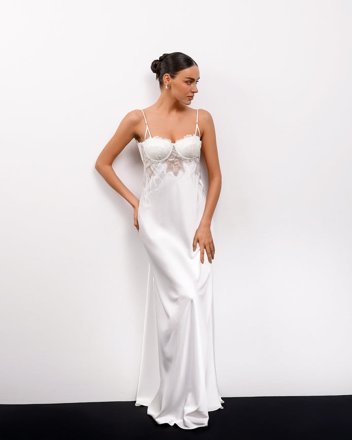 SANTA Silk Slip Dress with Lace Appliqué