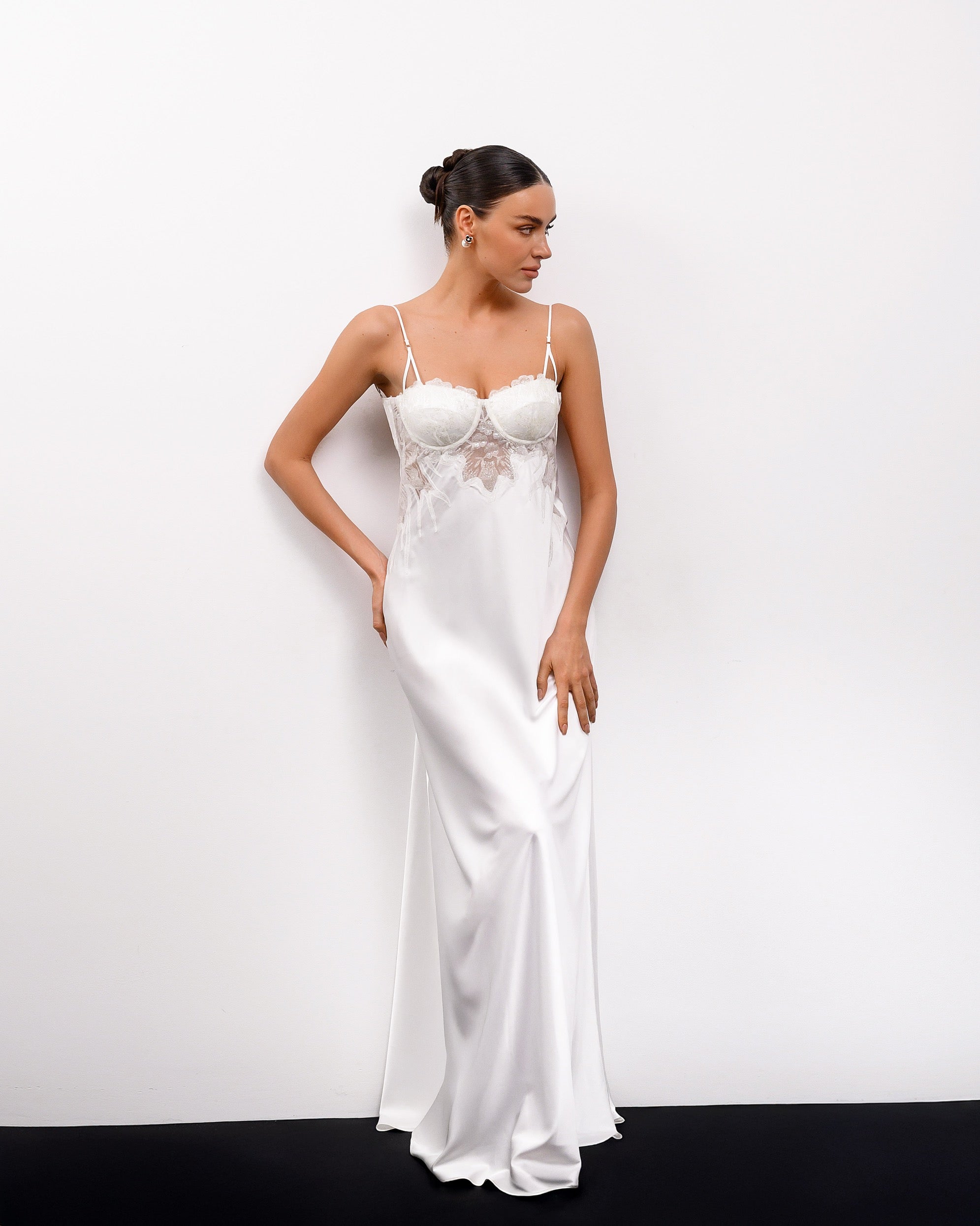 SANTA Silk Slip Dress with Lace Appliqué