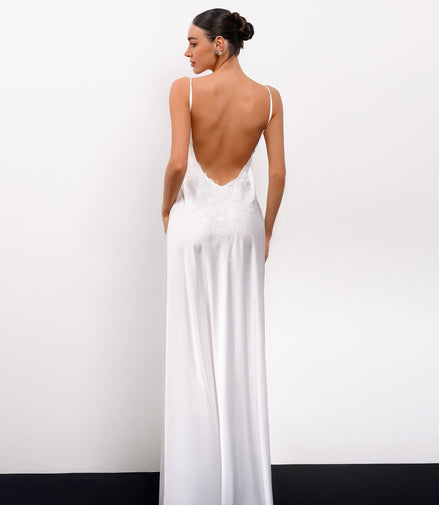 SANTA Silk Slip Dress with Lace Appliqué