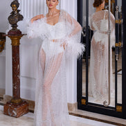 TIFFANY прозорий халат з пір'ям, блискітками та перлами