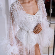 TIFFANY прозорий халат з пір'ям, блискітками та перлами