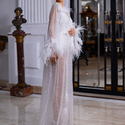 TIFFANY прозорий халат з пір'ям, блискітками та перлами