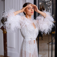 TIFFANY прозорий халат з пір'ям, блискітками та перлами