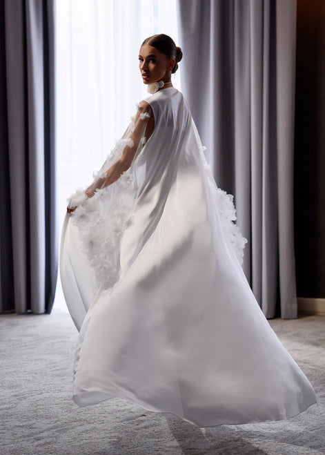 VIOLA шовковий весільний халат з об'ємними квітами